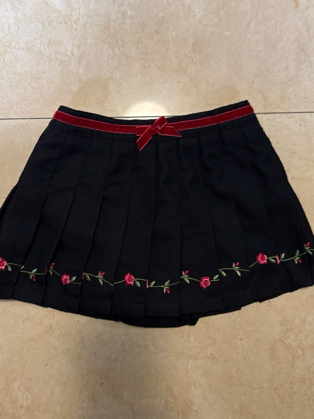 The Children's Place Black Pleated Skirt with Red Rose Trim